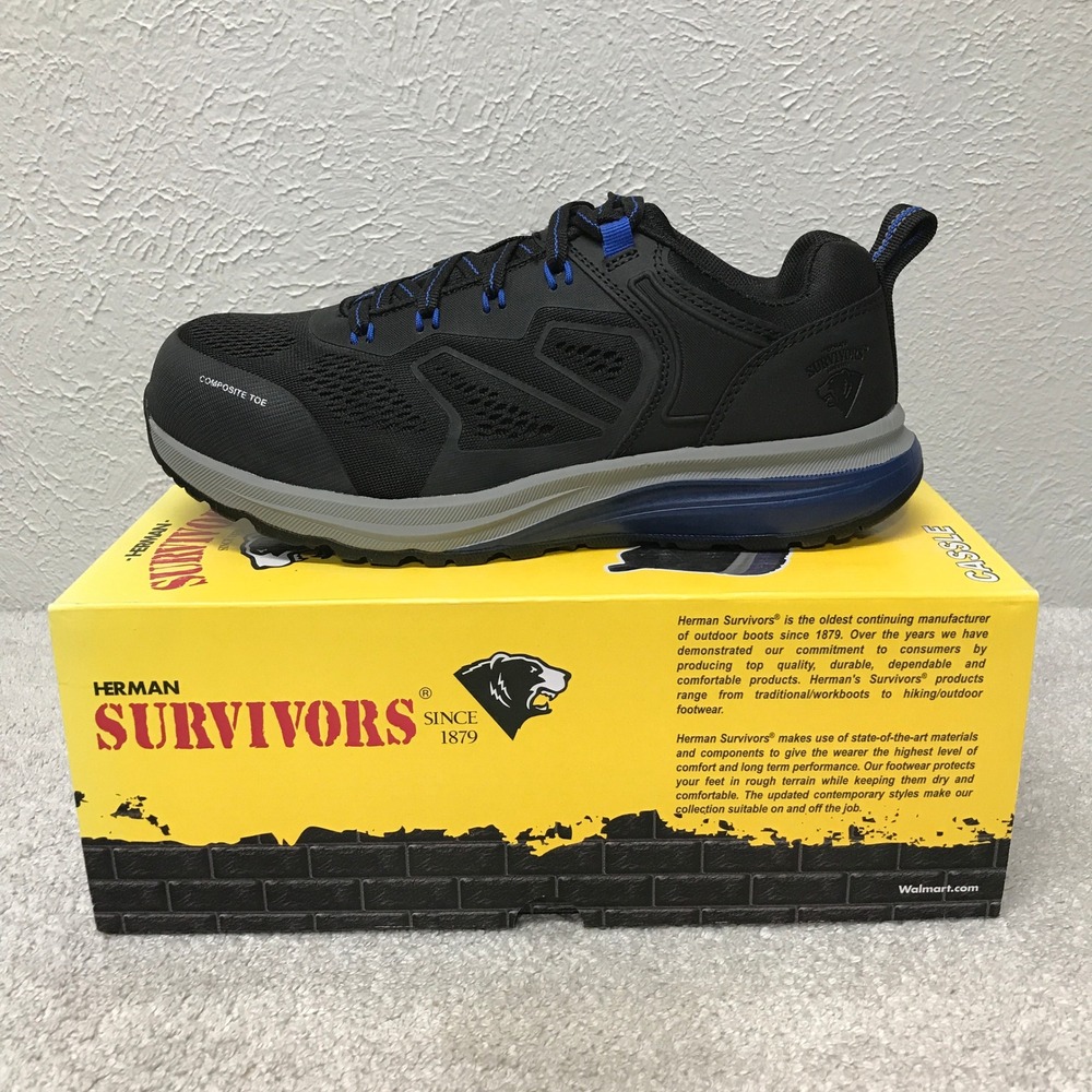 Herman Survivors Cassle Men's Work Shoes Size 8 Black Blue Composite Toe Safety